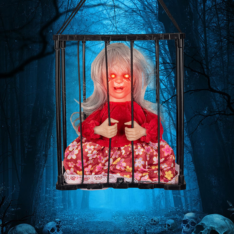 縦鴻ハロウィーン吊鬼装飾檻鬼電動玩具が頭を伸ばして光る声を出した囚人魔女の片目|undefined