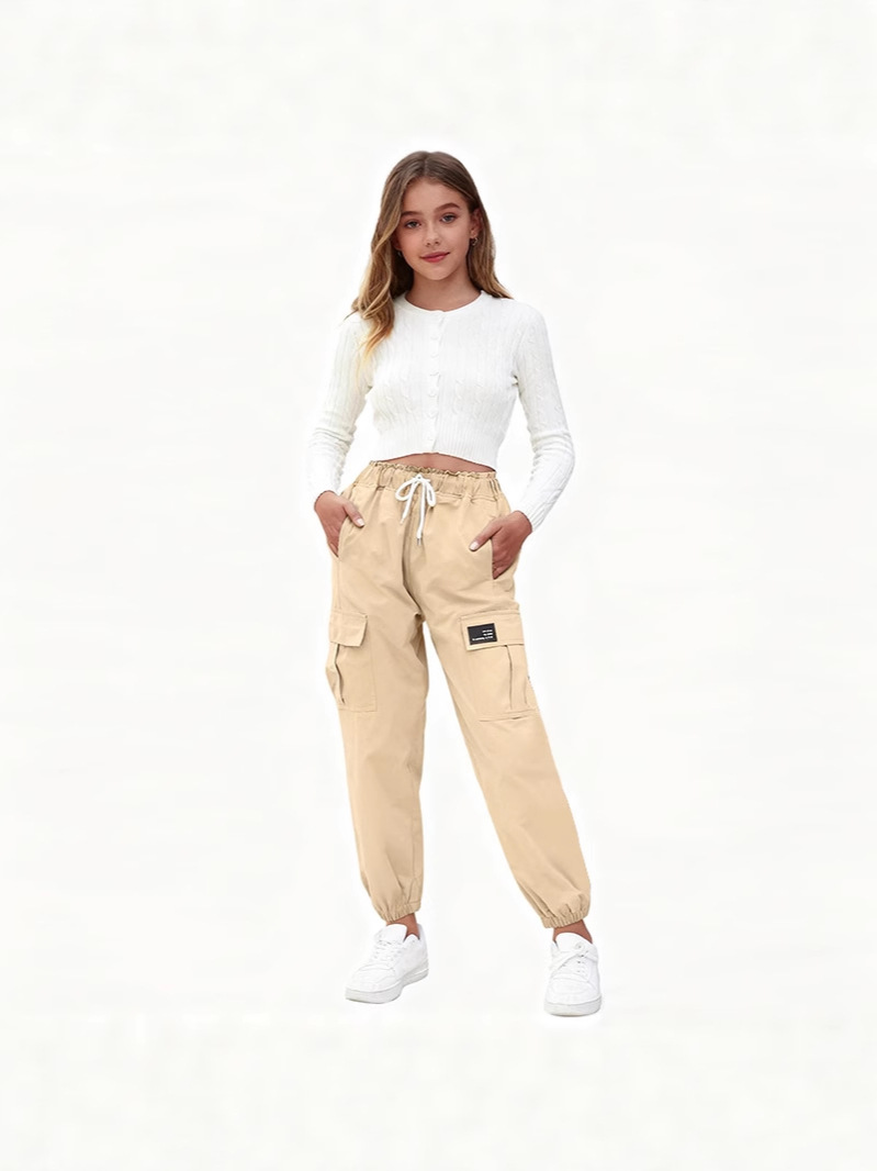 Pantalones Cargo con Puño para Mujer de Algodón con Cintura Elástica