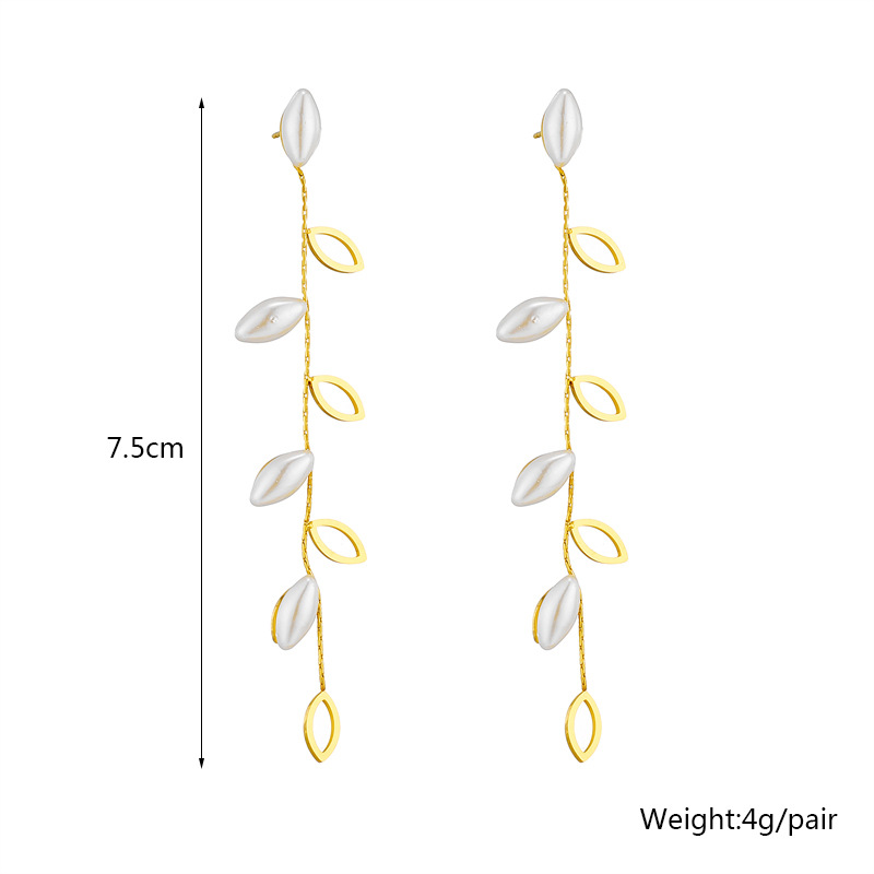 1 Pair Casual Simple Style Leaf Plating Titanium Steel Drop Earrings display picture 4