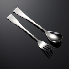 304不锈钢熊猫造型叉勺子儿童餐具韩式甜品叉勺镜面抛光便携