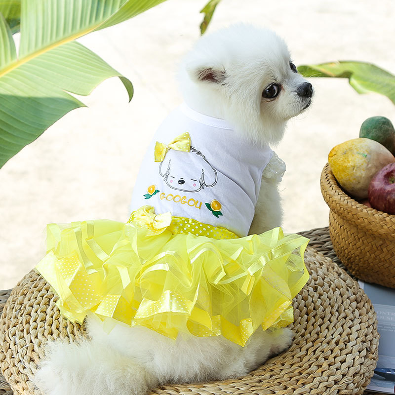 Liquidación primavera y verano perro gato mascota mullido vestido de fruta grande, mediano y pequeño vestido de perro suministros de ropa