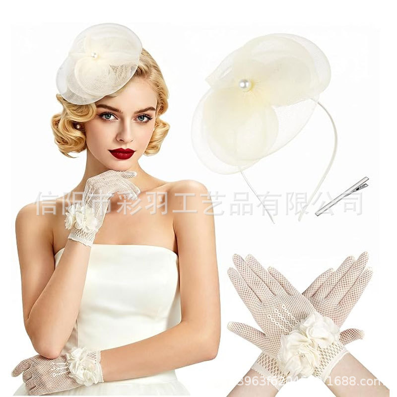 Amazon Bestseller: Simple Horse Racing Festival Headpiece, Prom Photo Pearl Elastic Mesh Flower Hair Accessory, Party Headwear