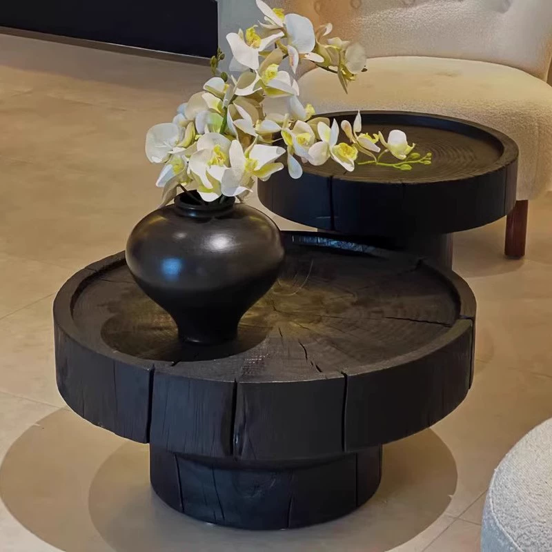 Черный карбонизированный деревянный пирс чайный столик бревна пирс из массива дерева креативный пансион деревянный пень дизайнер японского стиля круглого тишины