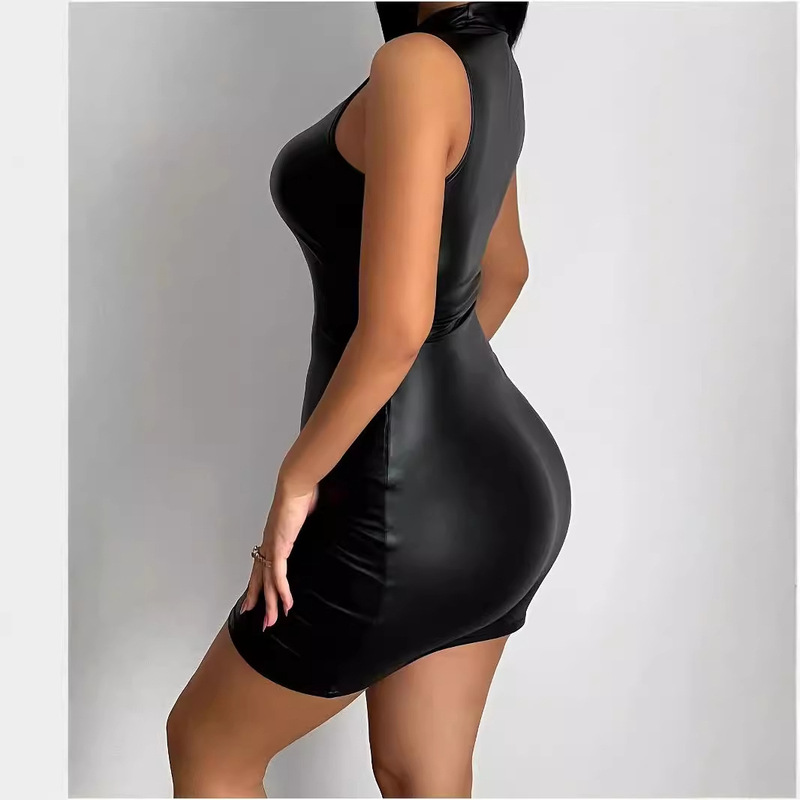 Summer 2024 Europe and America Amazon Independent Station PU Leather Tight dress Sexy Sleeveless Club Party Mini Summer 2024 Europe and America Amazon Independent Station PU Leather Tight dress Sexy Sleeveless Club Party Mini