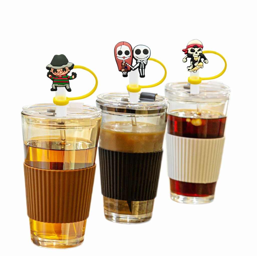 Capas de paja de Halloween transfronterizas reutilizables cubierta de paja de silicona tapones de polvo de paja decoración gran precio