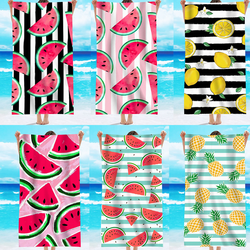 Foreign trade single-sided velvet beach towel microfiber beach towel watermelon lemon striped towel bath towel summer beach