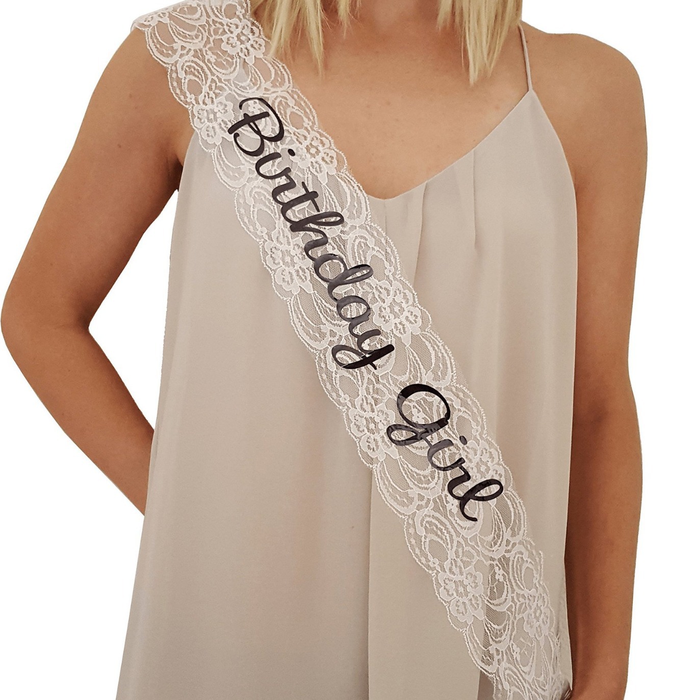 Nuevo estilo transfronterizo fiesta de cumpleaños niña decoración etiqueta correa de hombro de encaje rosa birthday giril