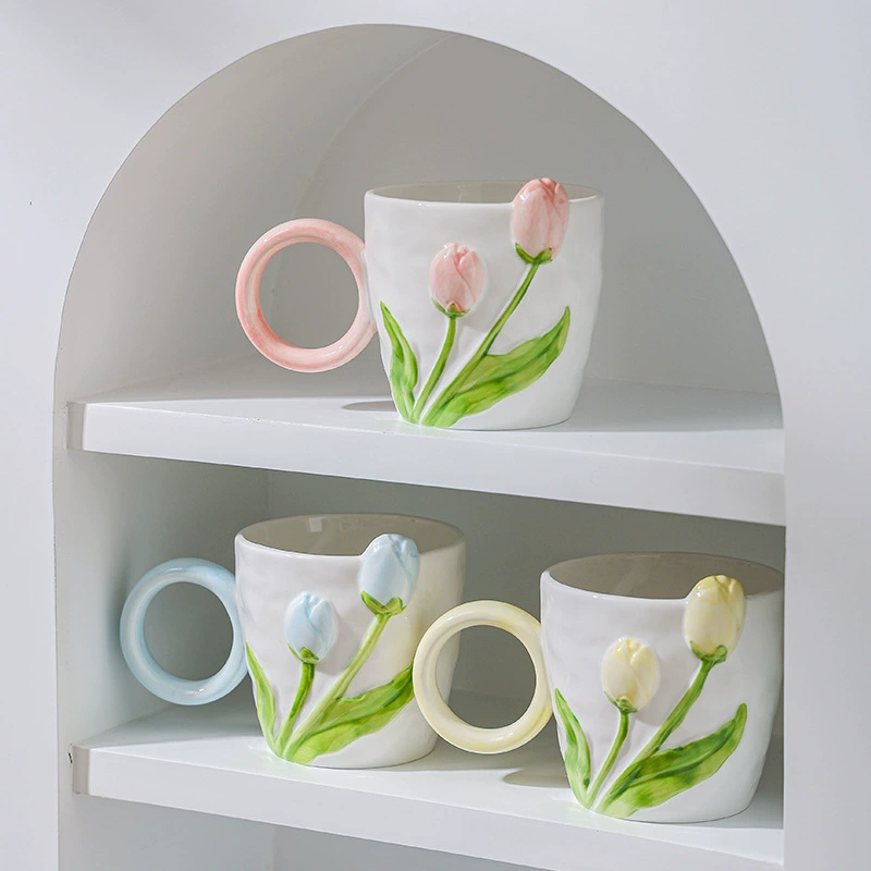 Графин кружка из керамики Tulip Nordic подарок чашка для офиса, напитки чашка для чая кофе с ложкой