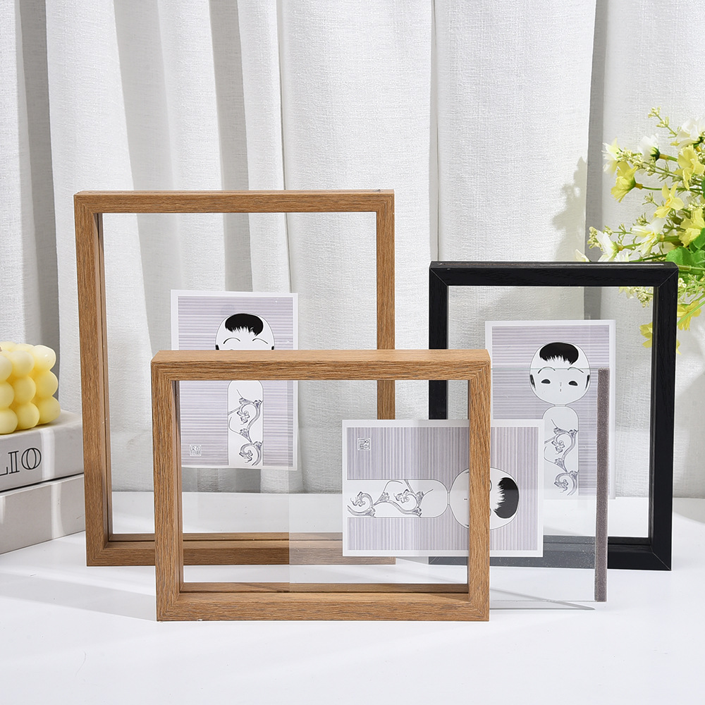 Creative double-sided glass plant specimen photo frame density board log color three-dimensional picture frame transparent wood photo frame customization