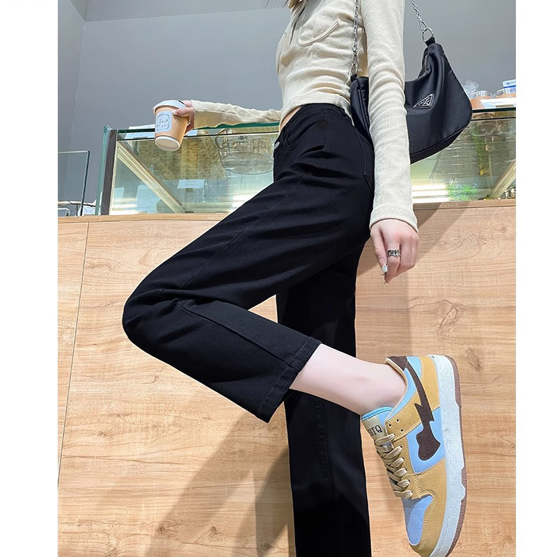 Black pipe pants women's summer and autumn Korean style high waist slimming small cropped straight denim-like stretch bottoming pants Black pipe pants women's summer and autumn Korean style high waist slimming small cropped straight denim-like stretch bottoming pants