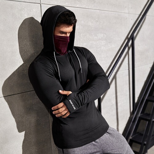 New European and American-style fashionable sports long-sleeved hooded printed men's face mask—best-selling for fitness and outdoor activities