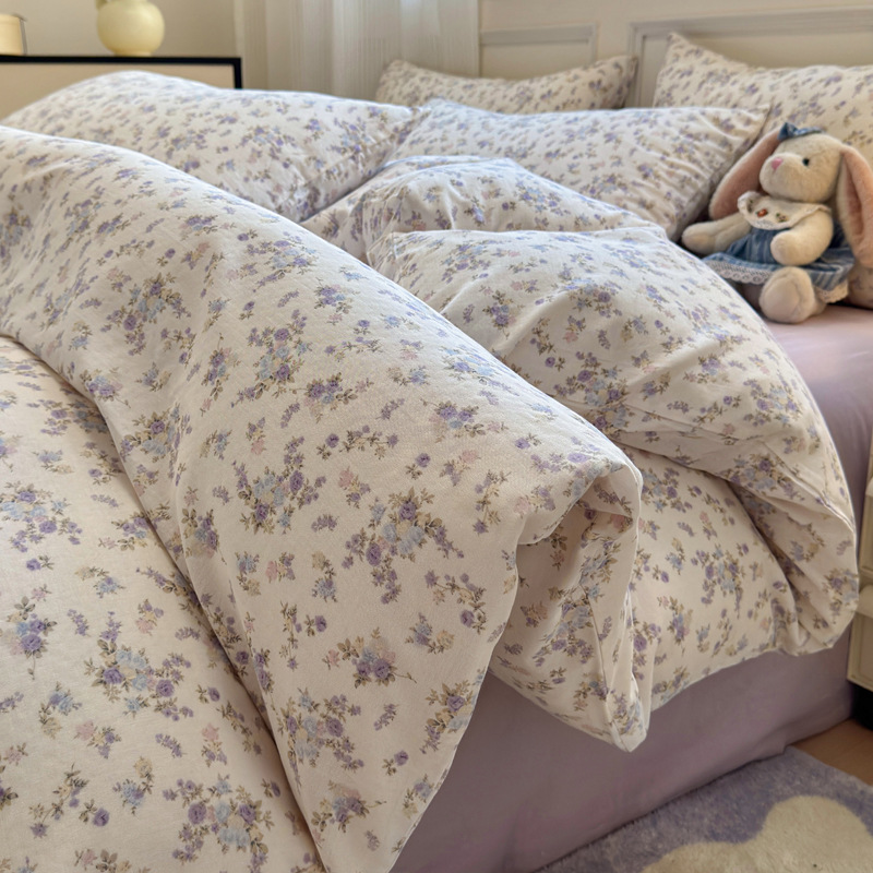 Cama de hilo de doble capa de algodón de grado materno-infantil de clase A, funda de edredón de algodón de cuatro piezas, sábana 2025 nuevo estilo universal de cuatro estaciones