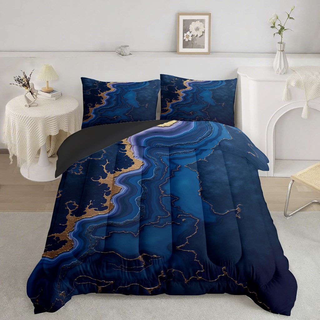 TEMU / JIT transfronterizo textil doméstico negro oro movimiento arena impresión digital 3D 180gms colcha colcha almohada set fuente fabricante