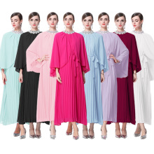 高级感重工手工钉珠雪纺百褶长裙大码宽松斗篷连衣裙女