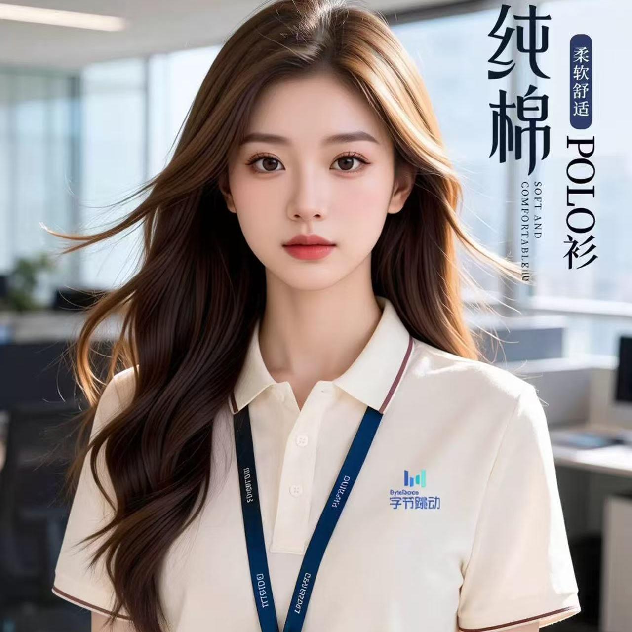 Workwear T-shirt with printed logo, summer staff clothing for restaurants, supermarkets, and milk tea shops, short-sleeved polo shirt