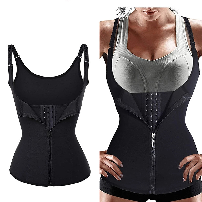 Amazon body shaping clothes zipper three breasted women's sling belly contracting fitness clothes sweat suit yoga waist slimming sweat suit