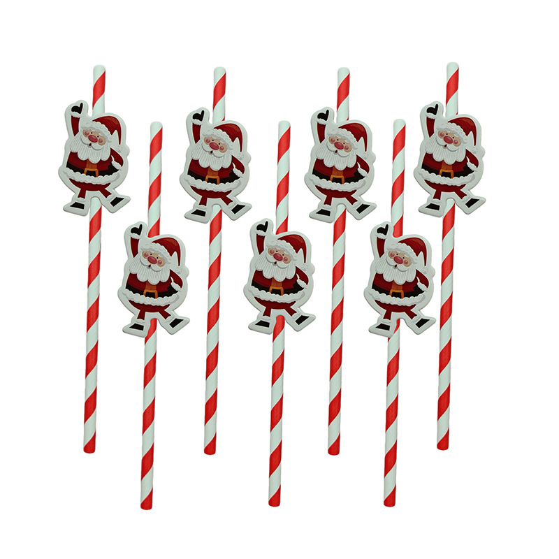 Papá Noel de fiesta de Navidad transfronteriza paja desechable postre pastel cóctel paja decorativa