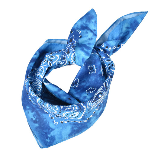 Spring and Summer Korean Version Polyester 53cm*53cm Small Square Ribbon Headband with Cashew Tie-Dye Scarf for Women
