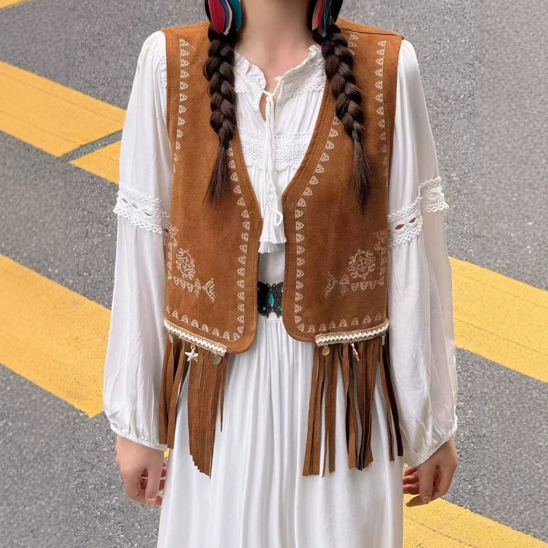 Amazon European and American Style Summer Fashion Embroidered Tassel Design Vest Travel Loose Cardigan Top Amazon European and American Style Summer Fashion Embroidered Tassel Design Vest Travel Loose Cardigan Top