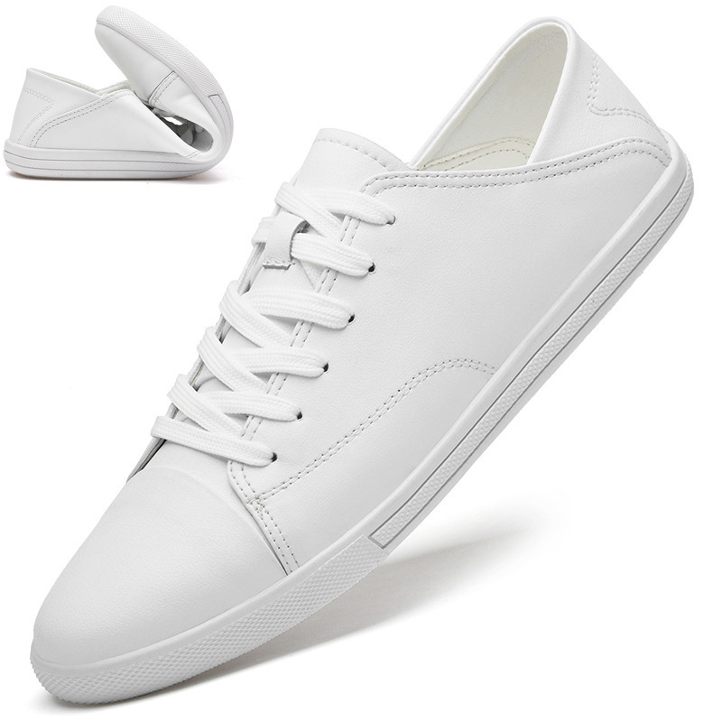 跨境男鞋大码男士脚后跟可踩小白鞋透气板鞋外贸牛皮面小码休闲鞋