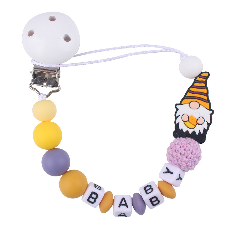 Nuevo BABY letras plásticas de madera chupeta clips Santa Claus silicona bebé pacificador chupeta cadena anti-caída cadena