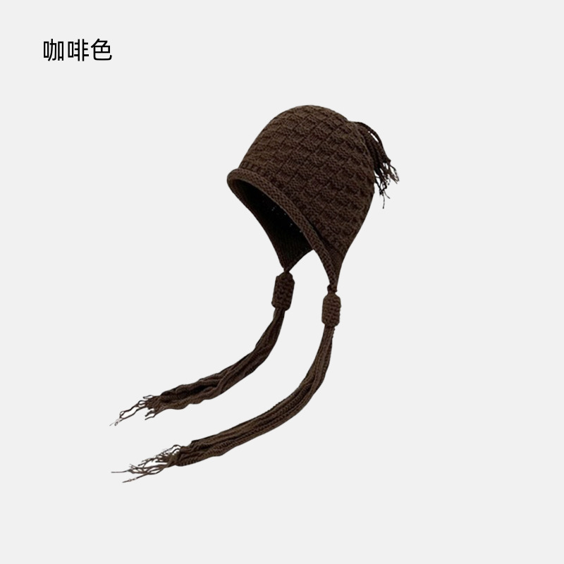秋冬新年红流苏帽护耳保暖手工包头帽出游百搭套头针织帽日系ins|undefined