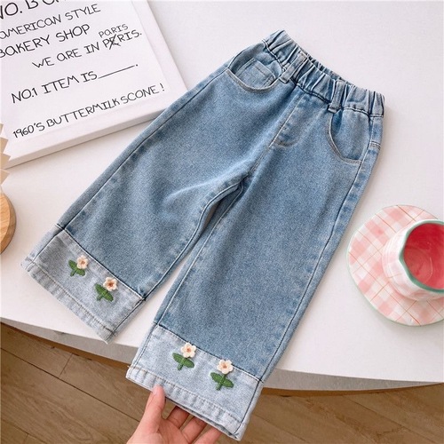 Women's Spring and Autumn Denim Jeans 2024 New Trendy Splicing Denim for Young Children, Unisex Fashion Straight Leg Pants, Fashion Trend