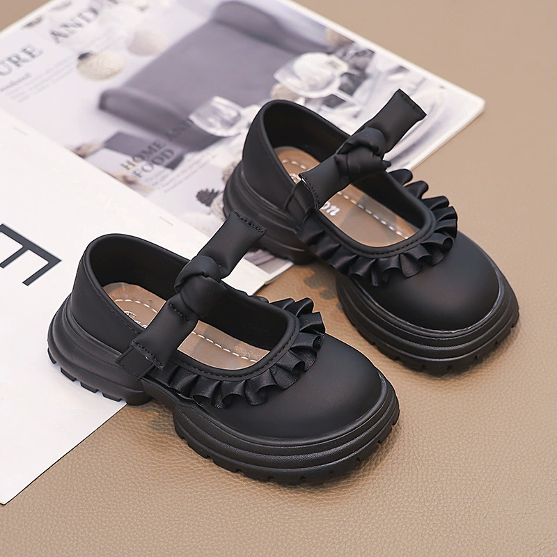 Children's small leather shoes, spring and autumn bow-tie girls' shoes, Lolita square mouth princess shoes, little girls' fashionable thick-soled shoes