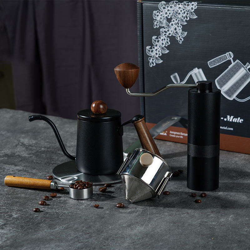 Traje de café de mano portátil al aire libre cafetera caja de regalo núcleo de acero molinillo de grano de café combinación mano molienda traje de camping