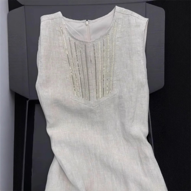 R Single's Quality! Cool, Unique, Chic, Old Money Style Linen White Sleeveless Vest Dress for Women