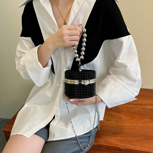 Niche cross-border new women's bag personalized diamond handbag bag ins chain messenger bag cylinder bag lipstick bag
