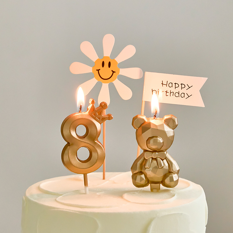 Diamond Bear Candle Insert Gold Number Decoration Birthday Dessert 10th Birthday Party Photo Props for Boys And Girls_voghion.com