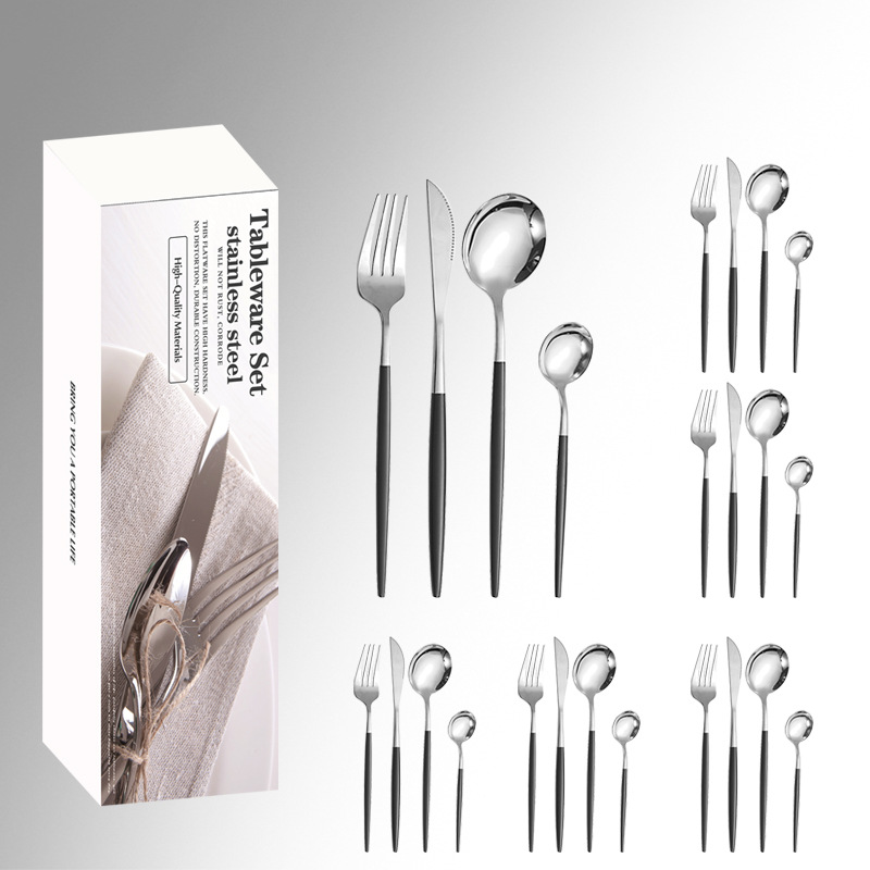 Amazon TikTok vajilla de acero inoxidable 16/20/24 piezas traje portugués caja simple cuchillo de comida occidental, tenedor y cuchara traje