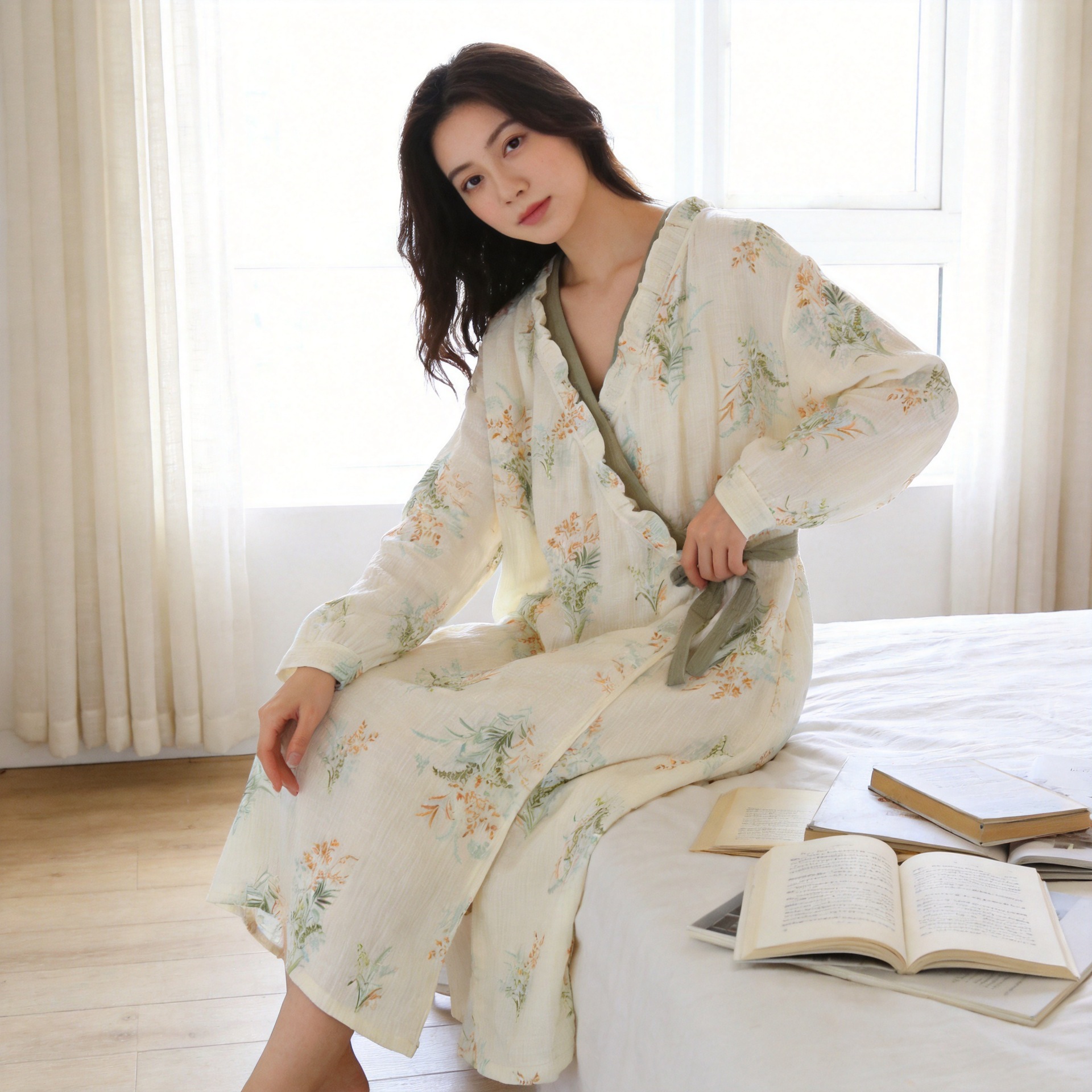 Double-Layer Gauze Bathrobe, Summer Cartoon Style, Loose-Fitting Tie-Up Bath Towel for Women, Absorbent and Soft, Home Bath Skirt, Available for Dropshipping