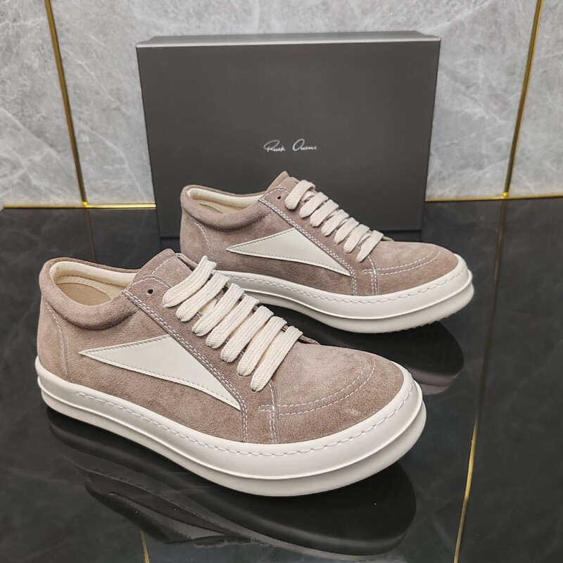 New Ro Light Brown Low-Top Men's Shoes Small Triangle Cow Suede Trendyy Fashion Simple Versatile Women's Shoes Couple Style