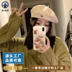 秋冬の女性用帽子、新しいスタイルのスタッド付きウールベレー帽、多用途のペインターハット、大きな頭囲の暖かいベレー帽