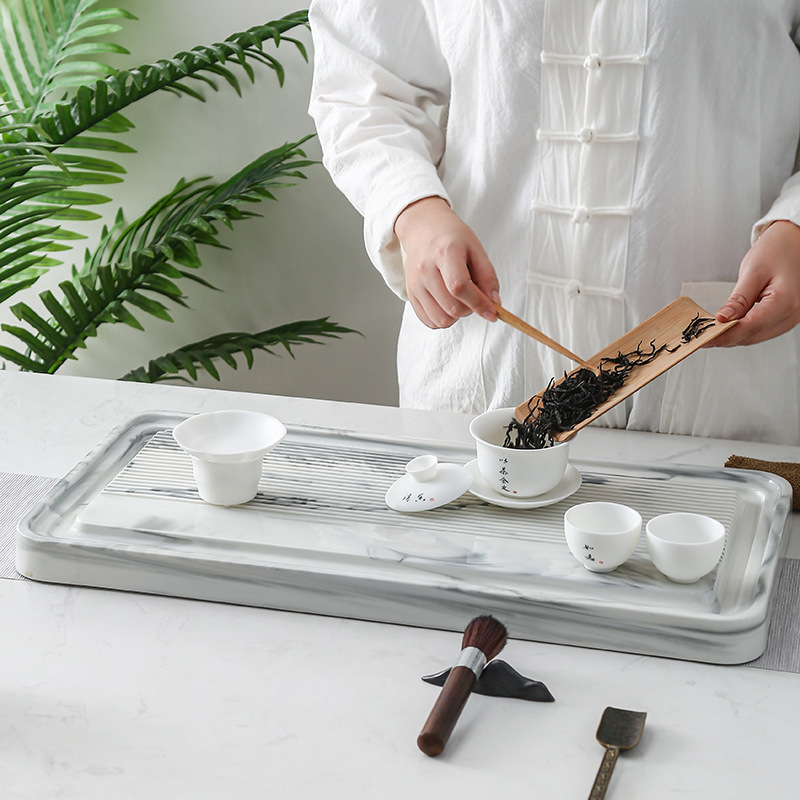 Luz moderna de lujo bandeja de té de cerámica a prueba de mármol Té Mar integral de drenaje de moldeo juego de té mesa de té Kung Fu juego de té