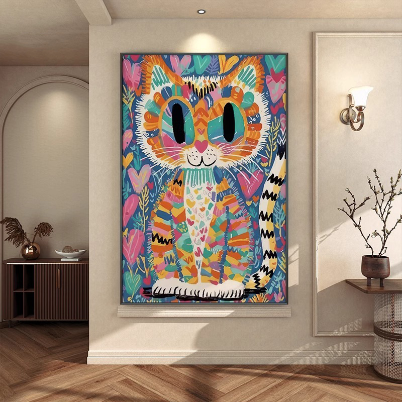 Abstract Art Living Room Decorative Painting Niche Whimsical Animal Cat Bedroom Wall Art Simple Corridor Entrance Light Luxury