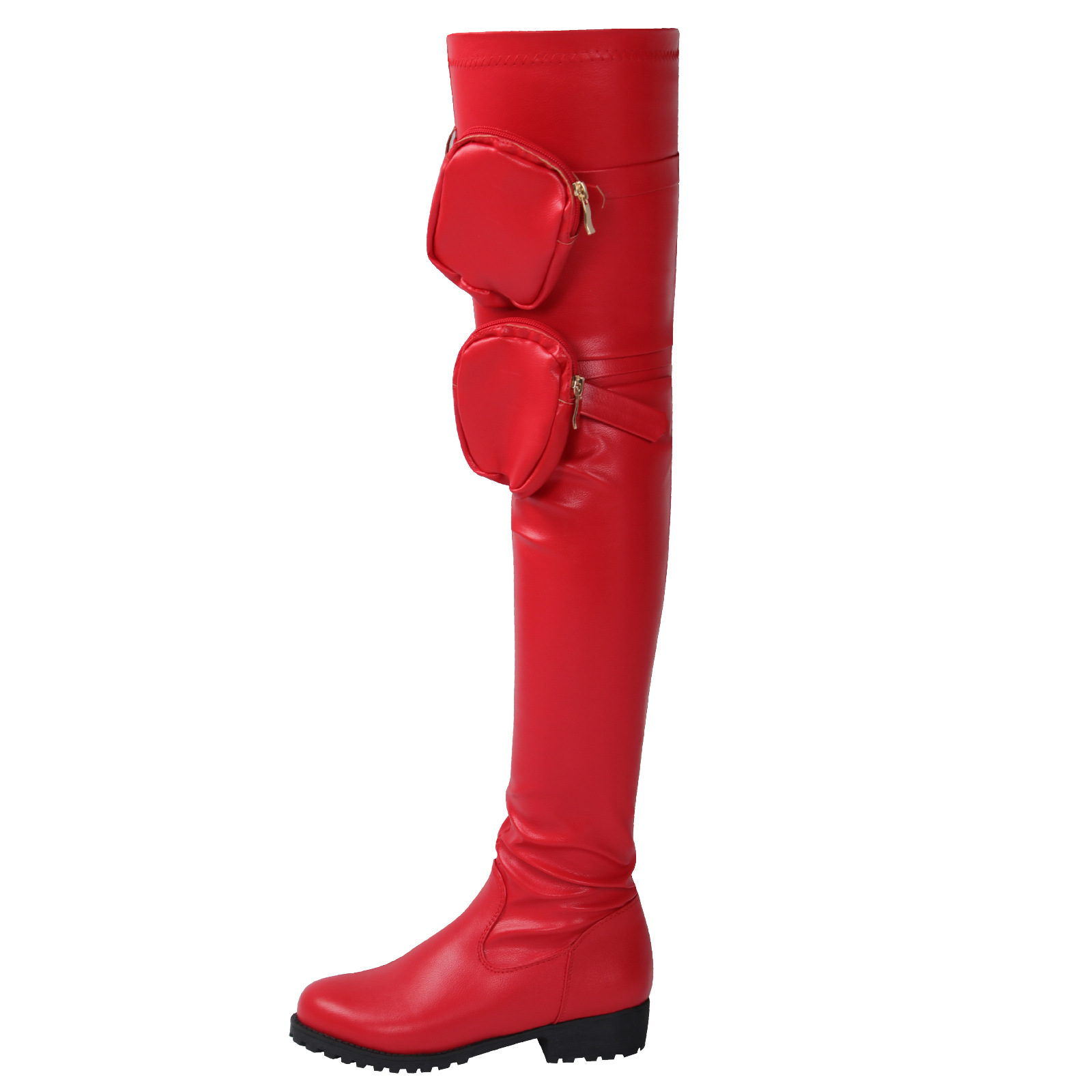 Damen Overknee Stiefel Mit Niedrigem Blockabsatz Und Mini Tasche_voghion.com