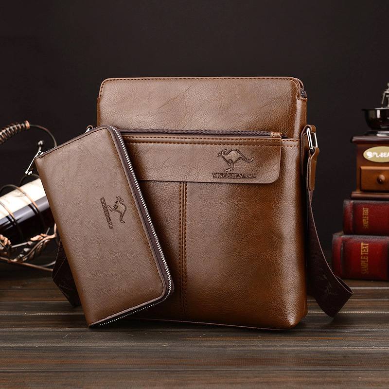Men's Shoulder Bag Pu Soft Leather Business Casual Men's Backpack Large Capacity Vertical Business Trip Commuter Crossbody Bag Cross-Border
