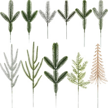 跨境货源仿真植物三叉松针松柏叶圣诞配件家居家居装饰假花批发