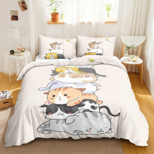 Cat Duvet Cover Cartoon Cute Cat Bedding suit Funny Pet Cat Room Decoration Three-piece Set