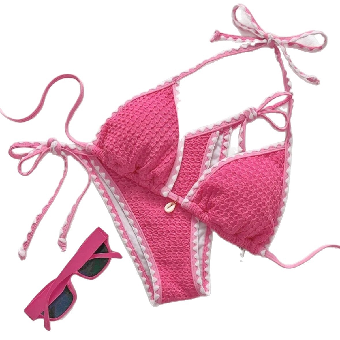 Abbigliamento donna Bikini sexy alla moda con scollo all'americana, set costume da bagno a due pezzi con copertura modesta, pronto per la spiaggia e la piscina_voghion.com