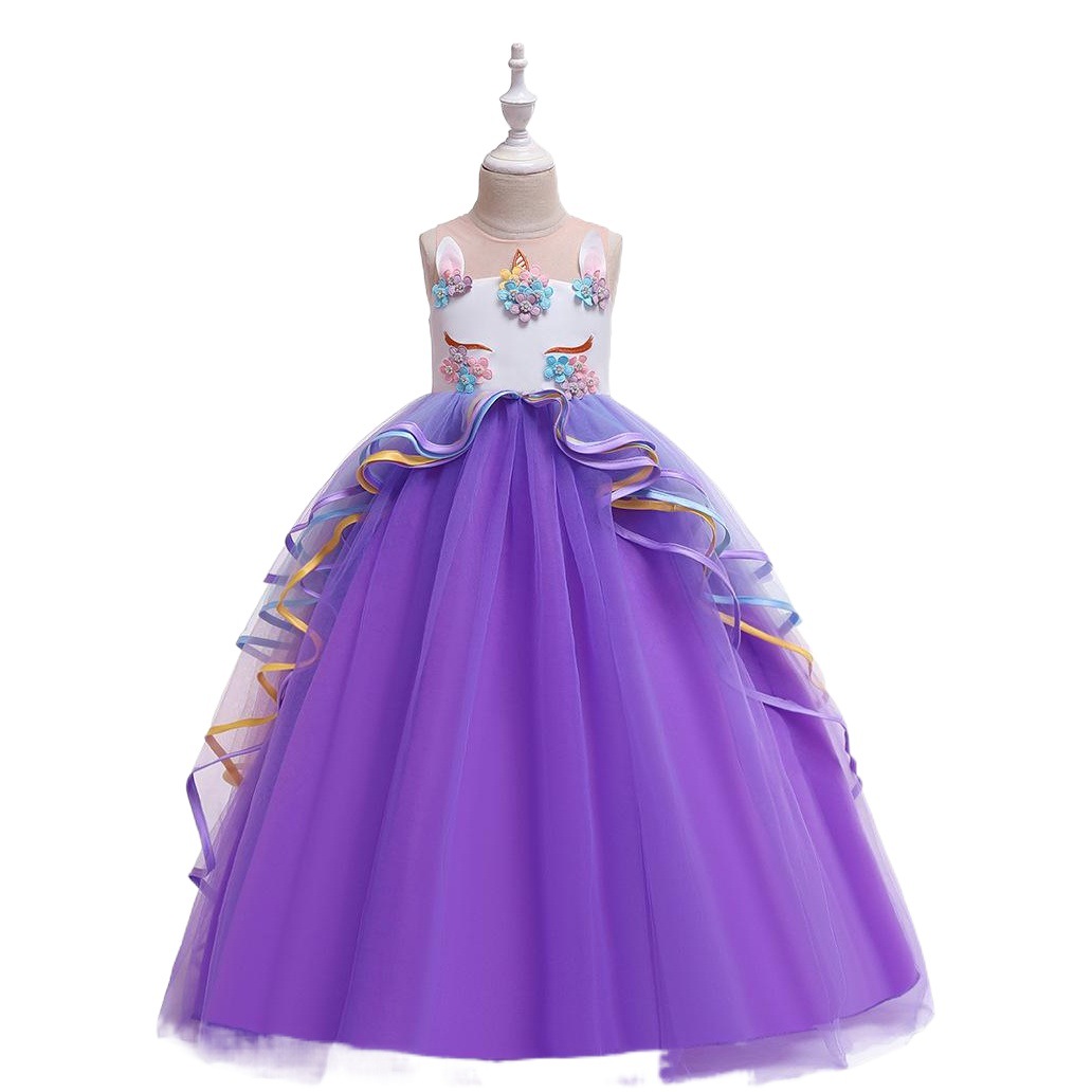 Amazon europeo y americano transfronterizo niñas vestido ins unicornio princesa vestido largo vestido de niña de las flores de los niños
