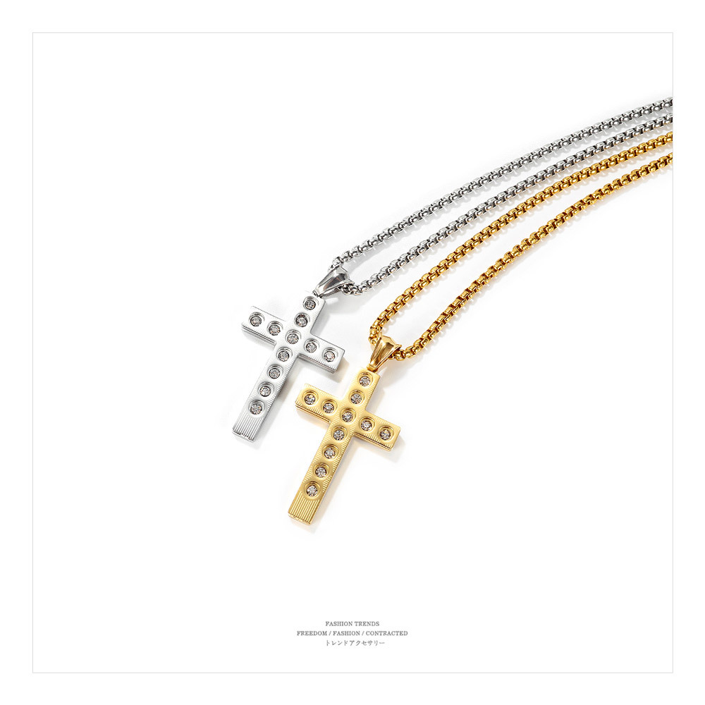 OPK Ornament Source Manufacturer Personalized Cross Pendant Niche Design Net Red Fashion All-Match Titanium Steel Necklace_colorza_2