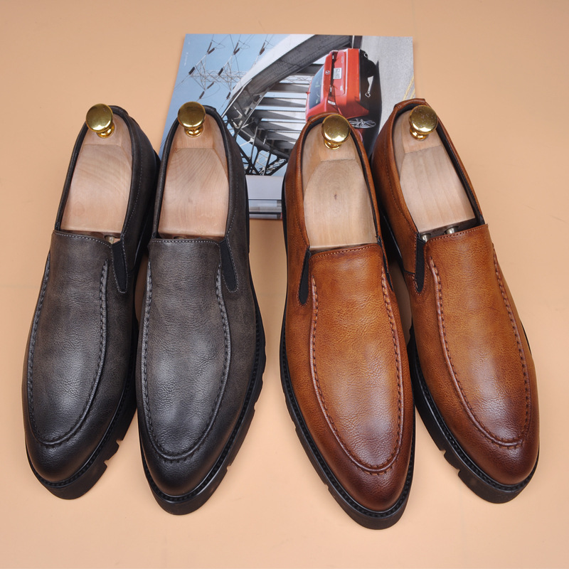 Men's Leather Formal Slip-on Shoes Retro Pointed Toe Wedding_voghion.com