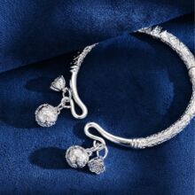 一步一响手环新款双宫铃手镯 一步一想白铜镀银镯子 饰品生日礼物