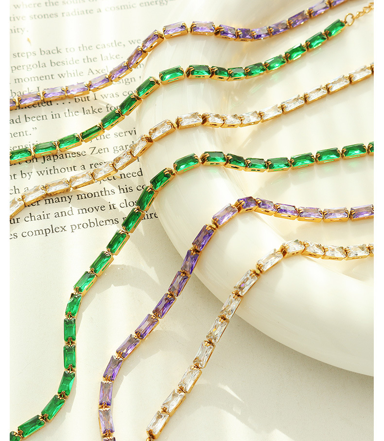 Fashion Square Titanium Steel Inlay Zircon Bracelets Necklace