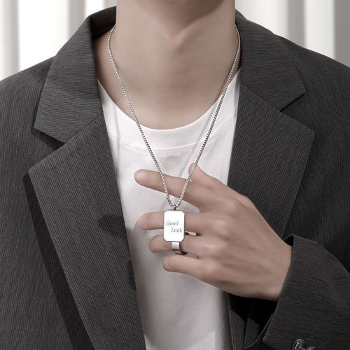 Military brand necklace new ins light luxury niche simple lucky square brand necklace hip-hop trendy male personality versatile pendant