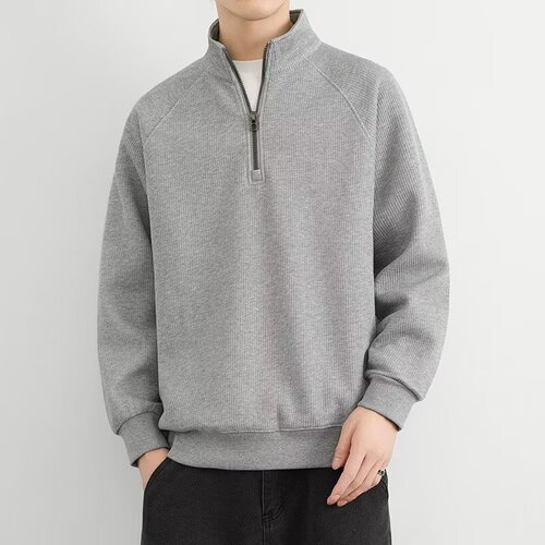 Men's semi-zipper sweater men's spring and autumn 2025 new style loose fashion brand pullover stand collar solid color sweater T-shirt men